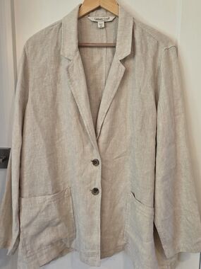 Coldwater Creek Linen Blazer Jacket Beige Neutral Lightweight Coastal Grandma 2X